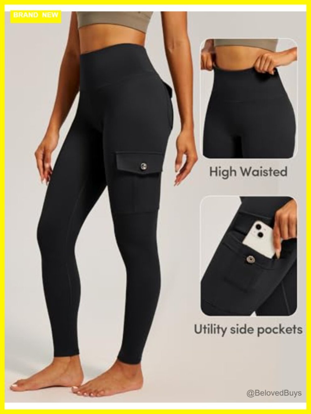 Butt Lifting Cargo Leggings High Waisted Workout Yoga Pants with Pockets Tummy - Picture 2 of 6
